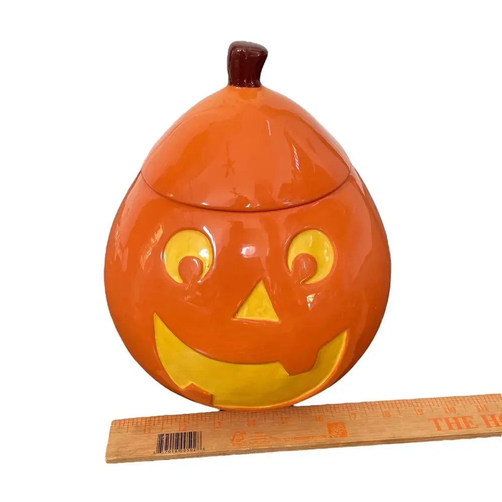 Halloween Jack O Lantern Cookie Jar Ceramic Orange Pumpkin Boston Warehouse